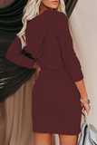 Momentlover Elegant Solid Frenulum Zipper Hooded Collar Wrapped Skirt Dresses(5 Colors)