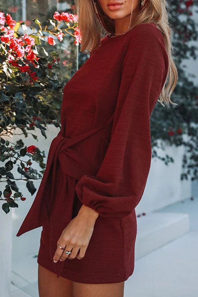 Momentlover Fashion Casual Solid Patchwork O Neck A Line Dresses(5 Colors)