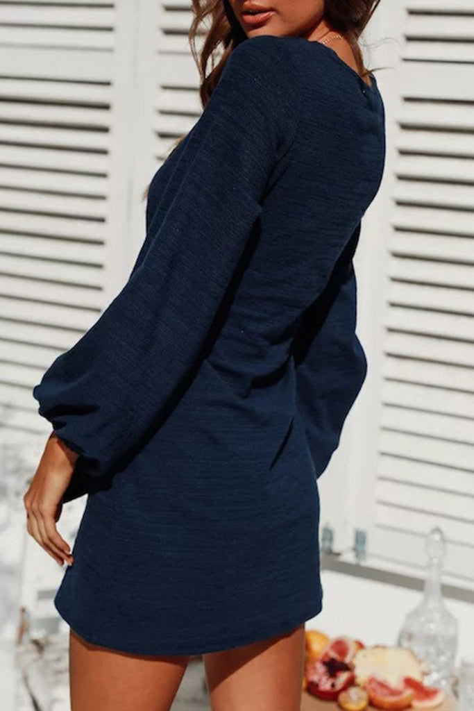 Momentlover Fashion Casual Solid Patchwork O Neck A Line Dresses(5 Colors)