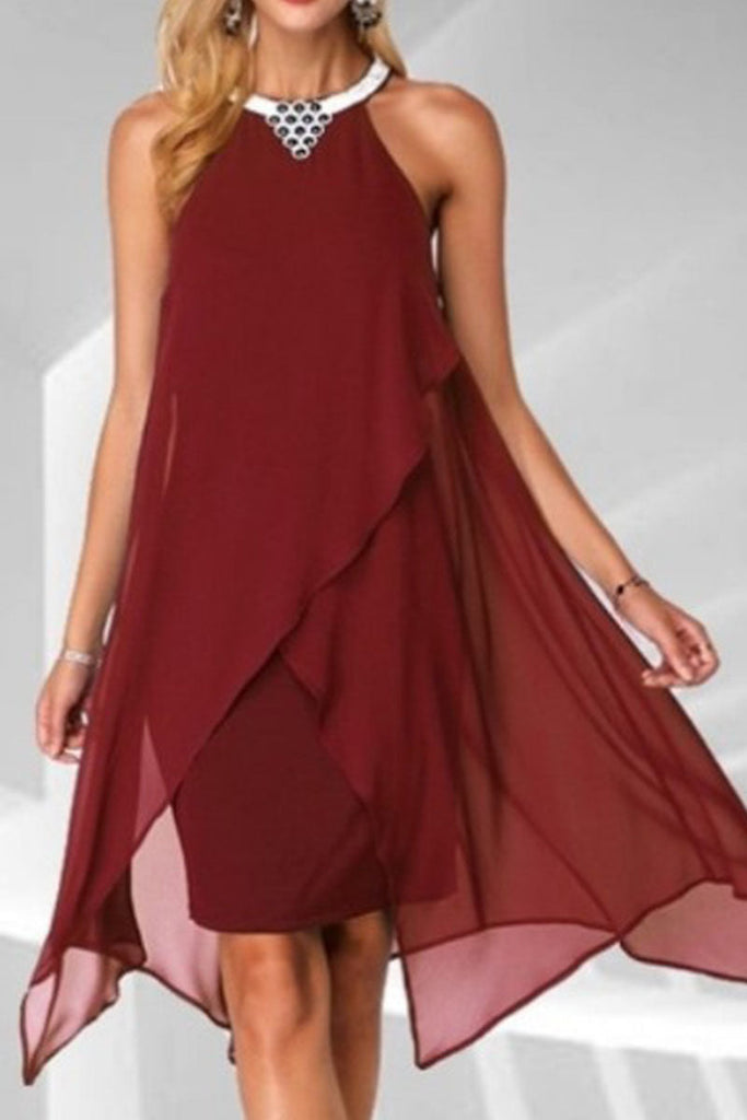 Momentlover Fashion Street Solid Patchwork O Neck Pencil Skirt Dresses