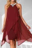 Momentlover Fashion Street Solid Patchwork O Neck Pencil Skirt Dresses