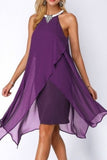 Momentlover Fashion Street Solid Patchwork O Neck Pencil Skirt Dresses