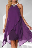 Momentlover Fashion Street Solid Patchwork O Neck Pencil Skirt Dresses
