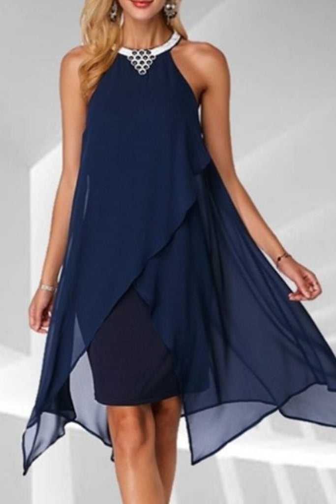 Momentlover Fashion Street Solid Patchwork O Neck Pencil Skirt Dresses