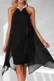 Momentlover Fashion Street Solid Patchwork O Neck Pencil Skirt Dresses