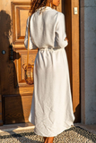 Momentlover Casual Solid Pocket Buckle Turndown Collar Dresses