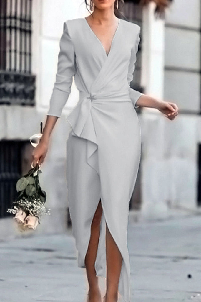 Momentlover Fashion Celebrities Solid Patchwork V Neck Pencil Skirt Dresses(5 Colors)