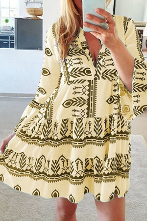 Momentlover Fashion Sweet Print Patchwork V Neck Princess Dresses(4 Colors)