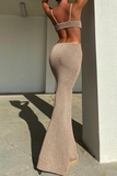 Momentlover Elegant Solid Patchwork Backless V Neck Evening Dress Dresses