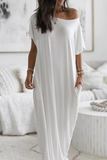 Momentlover Casual Solid Pocket Slit O Neck Dresses