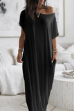 Momentlover Casual Solid Pocket Slit O Neck Dresses