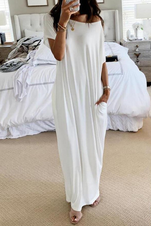 Momentlover Casual Solid Pocket Slit O Neck Dresses