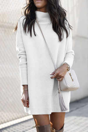 Momentlover Casual Elegant Solid Patchwork Turtleneck Dresses(4 Colors)
