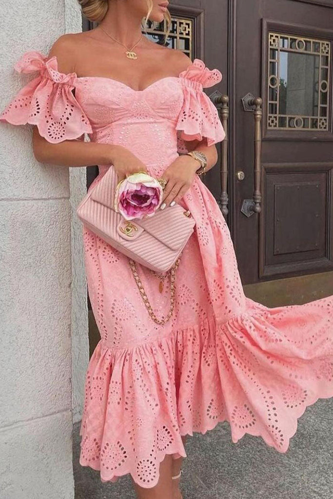 Momentlover Fashion Street Solid Patchwork Off the Shoulder Princess Dresses