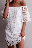 Momentlover Elegant Solid Lace Hollowed Out Off the Shoulder Dresses