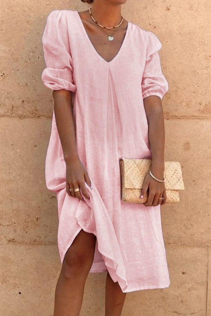 Momentlover Fashion Casual Solid Patchwork V Neck Princess Dresses(6 Colors)