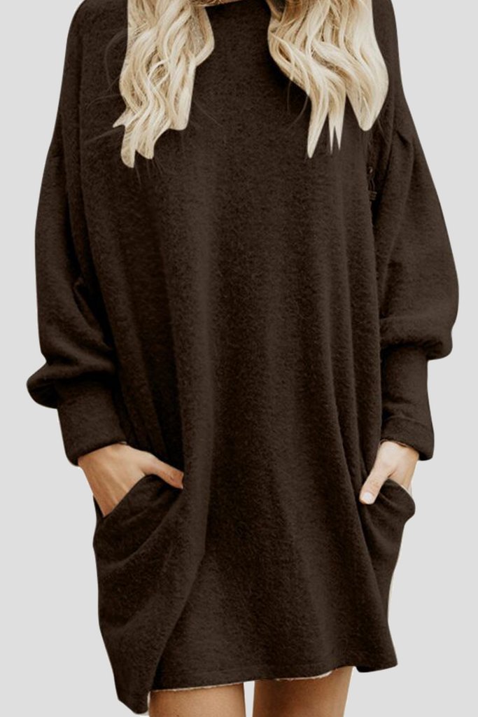 Momentlover Casual Solid Patchwork Pocket O Neck Dresses(5 Colors)