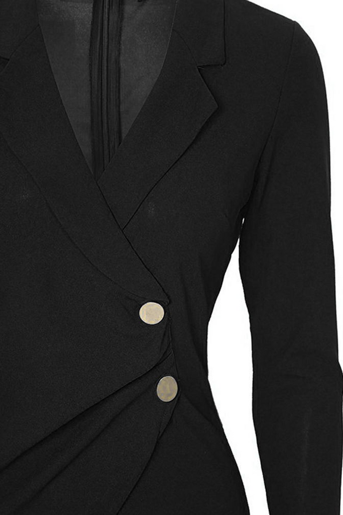 Momentlover Fashion Elegant Solid Patchwork Buckle Turn-back Collar Wrapped Skirt Dresses(4 Colors)