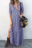 Momentlover Casual Print Patchwork Turndown Collar Straight Dresses(3 Colors)