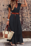 Momentlover Casual Solid Patchwork V Neck Waist Skirt Dresses