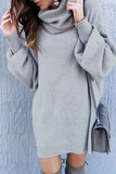 Momentlover Casual Solid Patchwork Turtleneck Straight Dresses