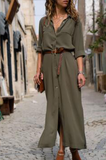 Momentlover Casual Solid Patchwork Turndown Collar Shirt Dress Dresses(6 Colors)