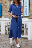 Momentlover Casual Solid Patchwork Turndown Collar Shirt Dress Dresses(6 Colors)