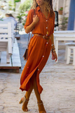 Momentlover Casual Solid Patchwork Turndown Collar Shirt Dress Dresses(6 Colors)