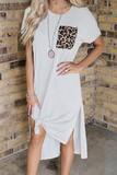 Momentlover Casual Leopard Patchwork O Neck Straight Dresses(4 Colors)