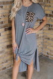 Momentlover Casual Leopard Patchwork O Neck Straight Dresses(4 Colors)