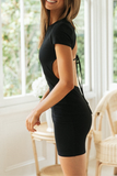 Momentlover Sexy Solid Backless O Neck Pencil Skirt Dresses