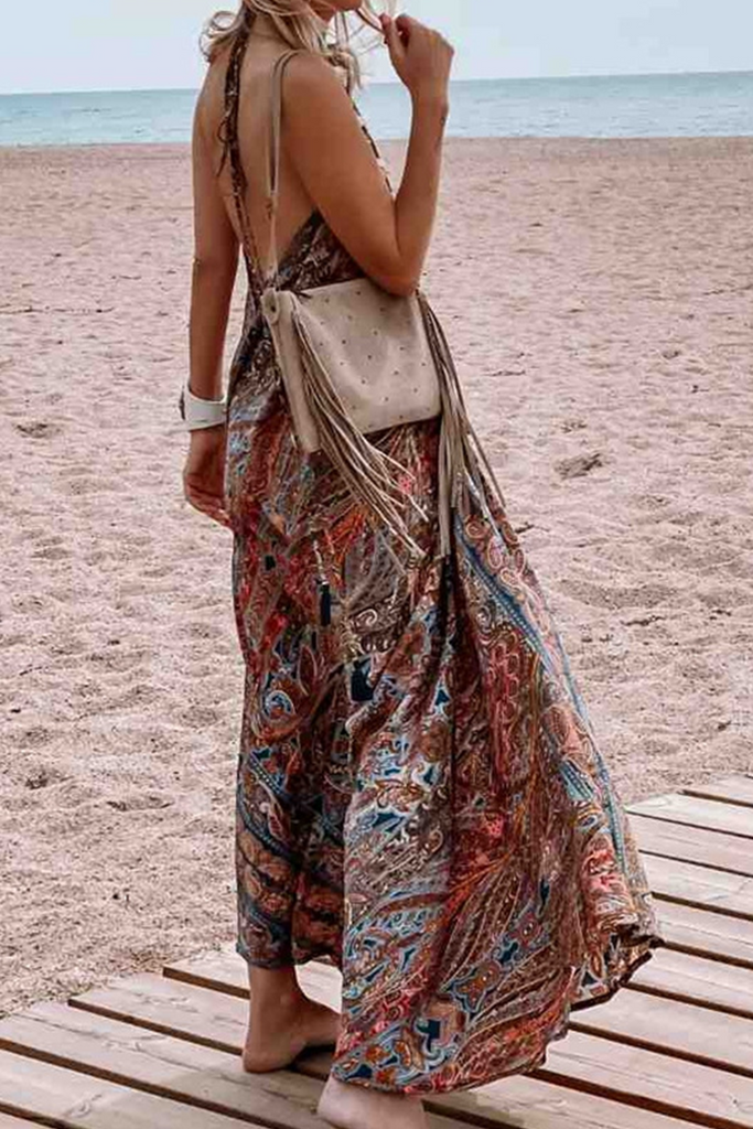 Momentlover Casual Print Mesh V Neck Straight Dresses