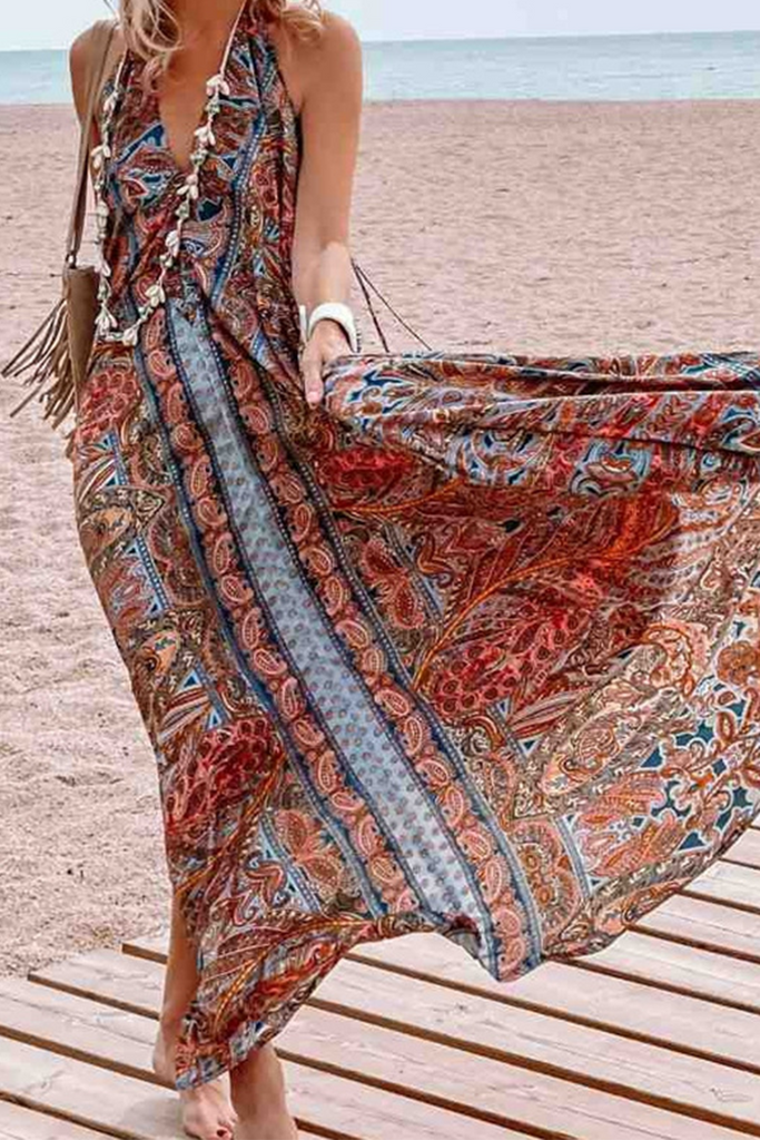 Momentlover Casual Print Mesh V Neck Straight Dresses