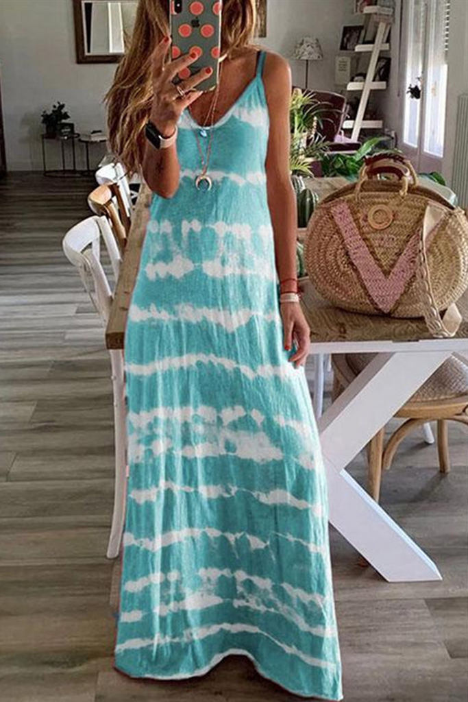 Momentlover Casual Print Patchwork Spaghetti Strap Straight Dresses(3 Colors)