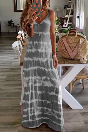 Momentlover Casual Print Patchwork Spaghetti Strap Straight Dresses(3 Colors)