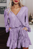 Momentlover Fashion Solid Split Joint V Neck Waist Skirt Dresses