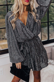 Momentlover Fashion Solid Split Joint V Neck Waist Skirt Dresses