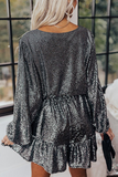 Momentlover Fashion Solid Split Joint V Neck Waist Skirt Dresses
