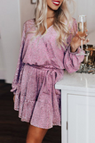 Momentlover Fashion Solid Split Joint V Neck Waist Skirt Dresses