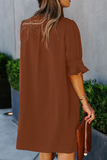Momentlover Casual Solid Split Joint V Neck Straight Dresses