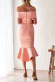 Momentlover Casual Solid Flounce Off the Shoulder Trumpet Mermaid Dresses