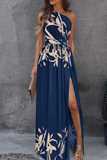 Momentlover Casual Print Patchwork One Shoulder Irregular Dress Dresses