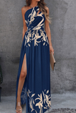 Momentlover Casual Print Patchwork One Shoulder Irregular Dress Dresses