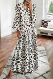 Momentlover Casual Leopard Patchwork V Neck Cake Skirt Dresses(4 Colors)