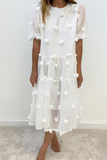 Momentlover Casual Solid Patchwork O Neck Cake Skirt Dresses(4 Colors)