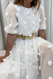 Momentlover Casual Solid Patchwork O Neck Cake Skirt Dresses(4 Colors)