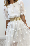 Momentlover Casual Solid Patchwork O Neck Cake Skirt Dresses(4 Colors)