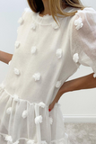 Momentlover Casual Solid Patchwork O Neck Cake Skirt Dresses(4 Colors)