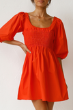 Momentlover Casual Solid Patchwork Square Collar Cake Skirt Dresses(3 Colors)