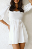 Momentlover Casual Solid Patchwork Square Collar Cake Skirt Dresses(3 Colors)